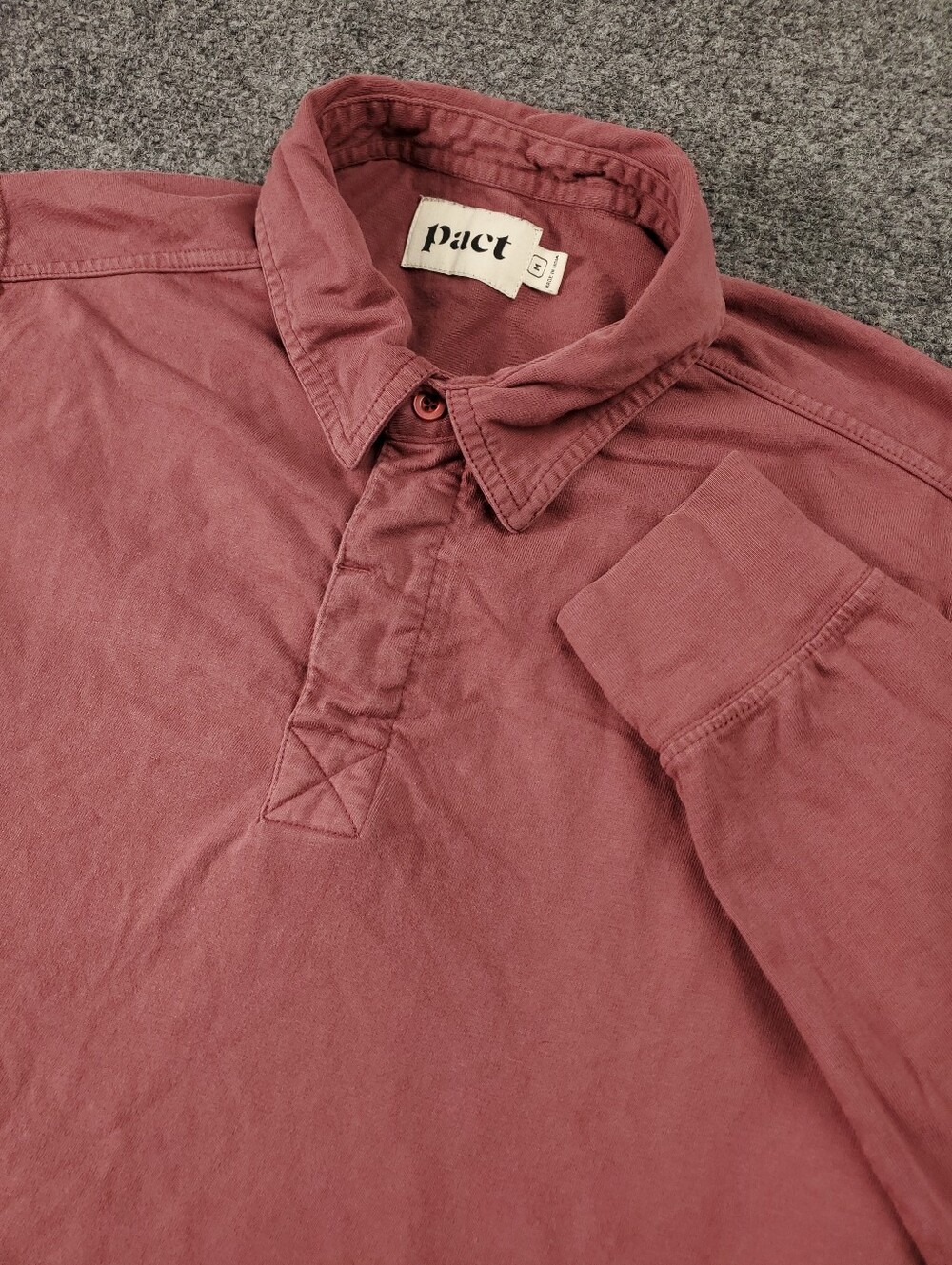 Pact Rugby Polo Shirt Medium Long Sleeve Organic Cotton Collared Terracotta Red